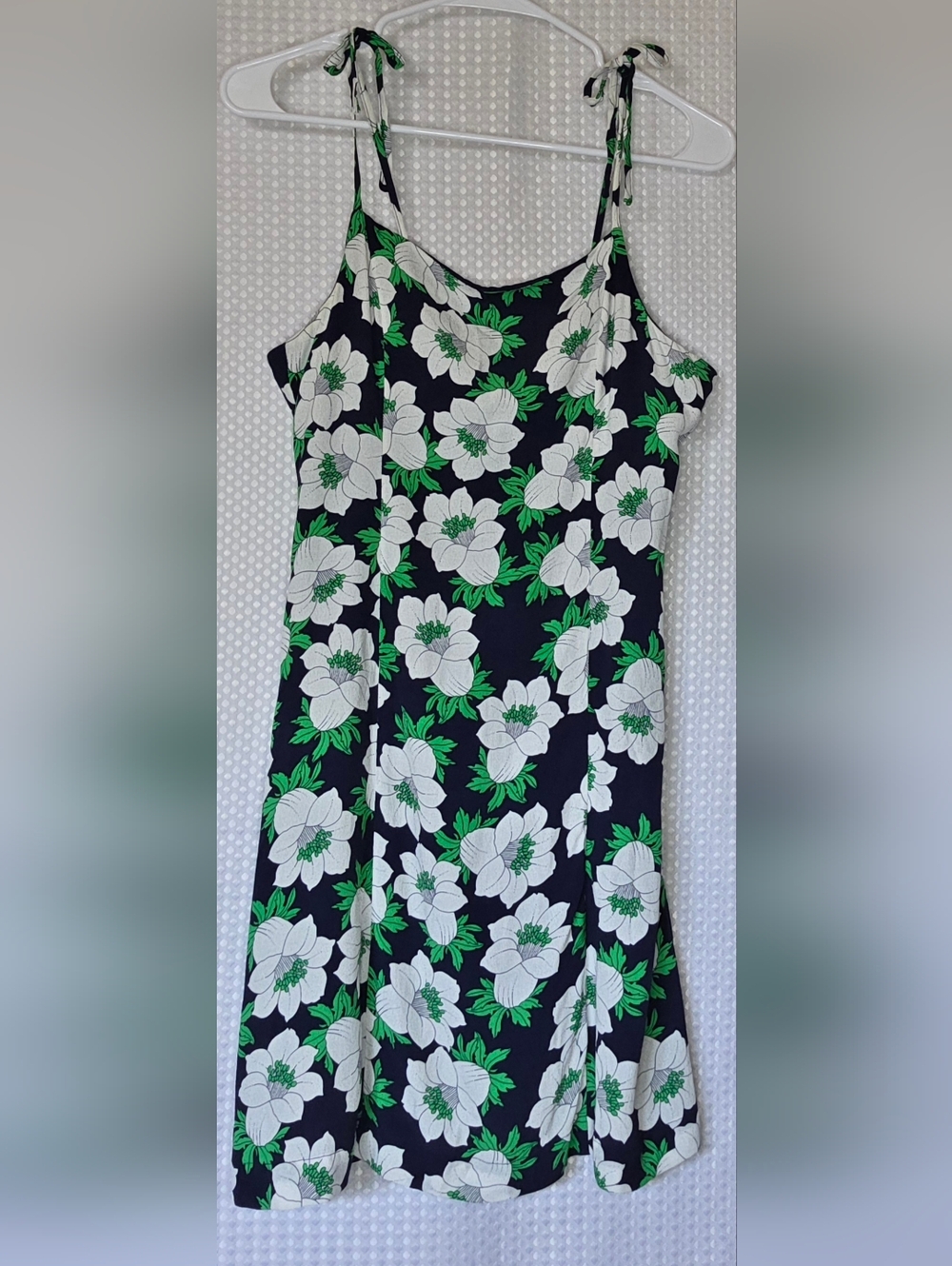 Navy Floral Tie Strap Mini Dress Small 90s Aesthetic - Picture 3 of 11